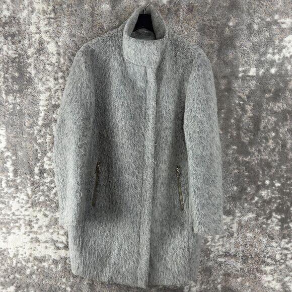 H&M Womens Size 6 Mock Neck Wool Blend Coat Grat Long Sleeve Outdoor Winter Zip - Picture 1 of 9